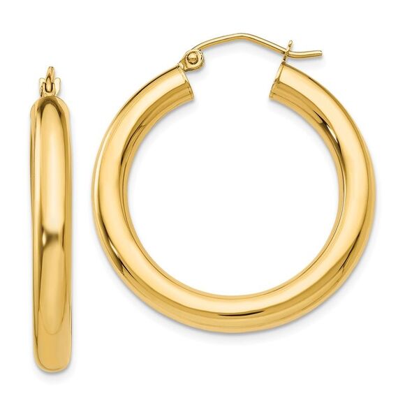 4mm 14k Yellow Gold Classic Round Hoop Earrings 30mm (1 1/8 Inch)